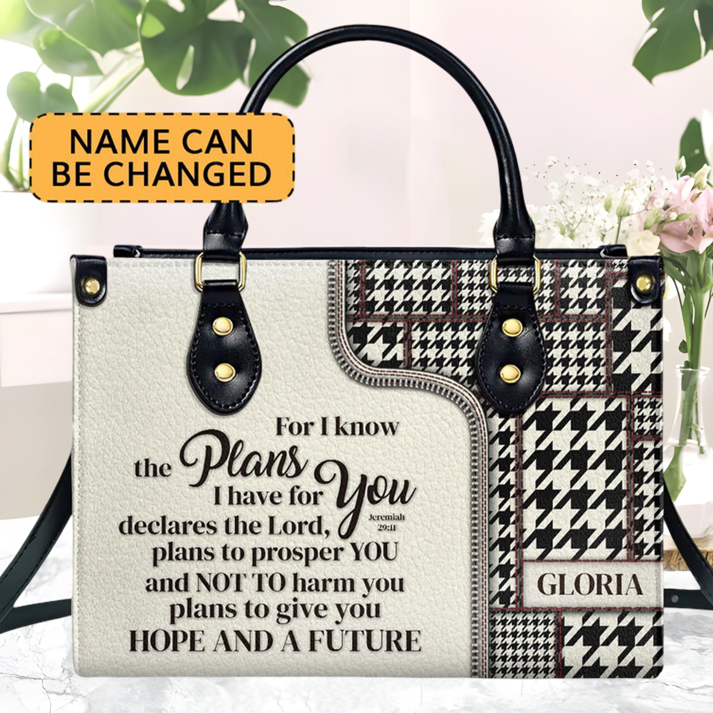 Personalized Christian Leather Handbag, Jeremiah 29:11 Bible Verse Purse, Hope and a Future Scripture Bag for Women BLAF47